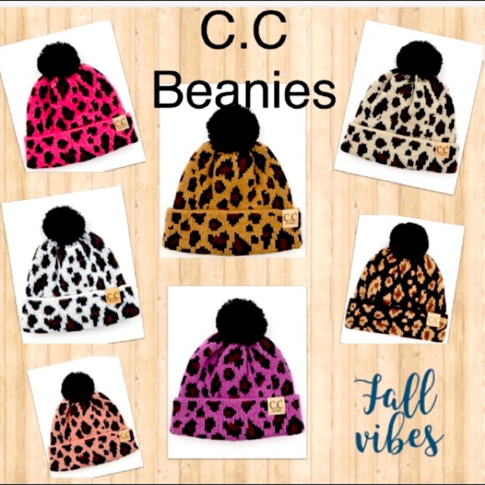 Infant Animal Print Authentic C.C Exclusives Knit Beanie Hat W/Pom NWT in Pkg
